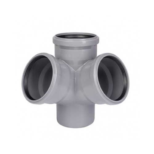 Крестовина PP-H двухплоскостная серая Дн 110-110-50 б/нап в/к VALFEX в Москве