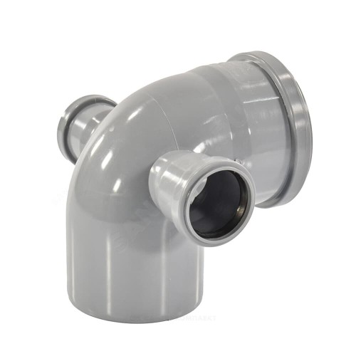 Отвод канализационный PP-H с выходом левый и правый серый Дн 110-50 87гр б/нап в/к VALFEX в Москве