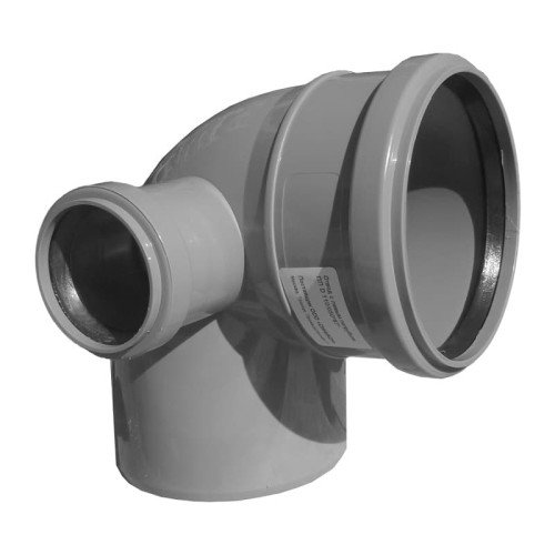 Отвод канализационный PP-H с выходом левый серый Дн 110-110 87гр б/нап в/к VALFEX в Москве