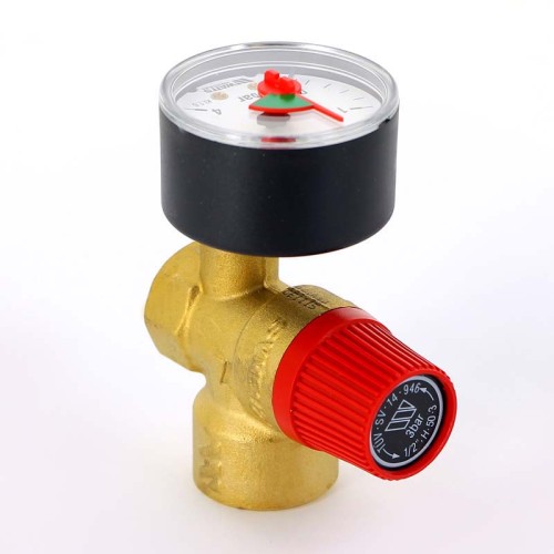 Клапан предохранительный латунный пружинный с манометром с внутренней резьбой SVM30 Watts 15 мм 1/2" в Москве