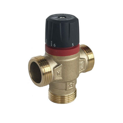 Клапан смесительный латунный термостатический с центральным смешиванием и наружной резьбой для систем ГВС 1,0 МПа RVM Rommer 20 мм 3/4" в Москве