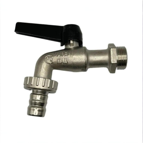 Кран шаровый латунный угловой стандартнопроходной с ручкой-рычагом НР-штуцер Ру 16 Bugatti 689 Bugatti 10 мм 1/2" в Москве