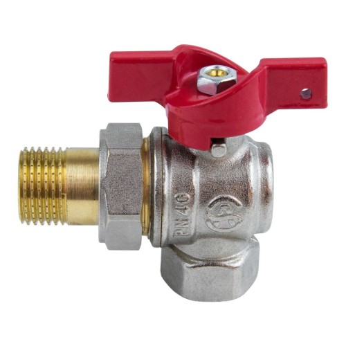 Кран запорный латунный угловой полнопроходной с ручкой-бабочкой ВР-НР-накидная гайка Ру 25 BV.533 MVI 20 мм 3/4" в Москве