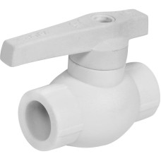 Кран полипропиленовый PP-R запорный прямой стандартнопроходной с внутренней пайкой белый ручка-рычаг Ру 25 VALFEX 50 мм ГОСТ 32415-2013