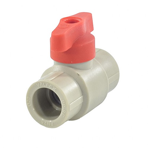 Кран полипропиленовый PP-R запорный прямой стандартнопроходной с внутренней пайкой серый ручка-бабочка Ру 25 VALFEX 25 мм ГОСТ 32415-2013 в Москве