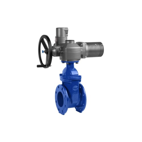 Задвижка чугунная фланцевая с электроприводом AUMA SA16.2 380В и обрезиненным клином KR12 500 мм в Москве