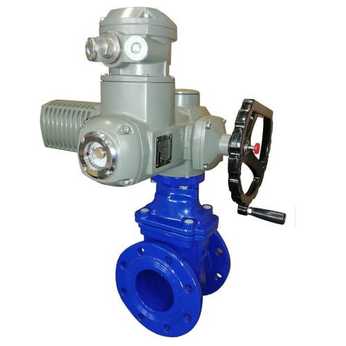 Задвижка чугунная фланцевая с электроприводом AUMA SA07.6 380В и обрезиненным клином KR12 50 мм в Москве